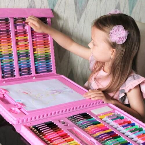 42-208PCS Children Art Painting Set Colored Pencil Crayon Watercolors Pens With Drawing Board Set Toy Kids Educational Toys Gift