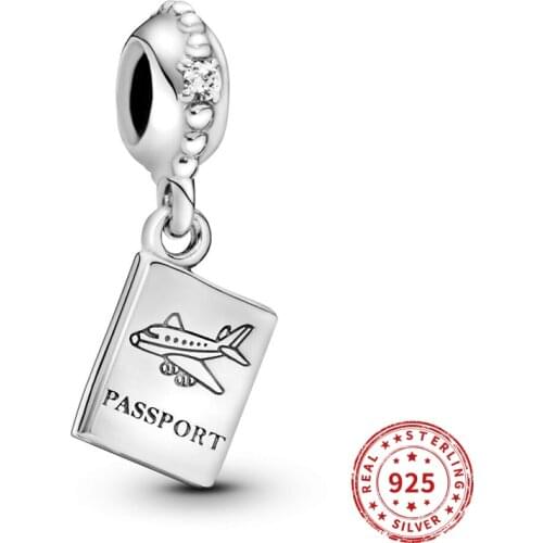 925 Sterling Silver Charms Write Passport Pendent CZ beads Fit Original Pandora Charm Bracelets Necklace Diy jewelry 2021