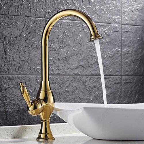 Free shipping Creativity golden kitchen mixer tap with single handle brass kitchen sink mixer tap of hot cold kitchen water tap