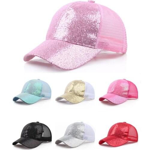 New Fashion Baseball Caps Women Girl Ponytail Baseball Cap Sequins Shiny Messy Bun Snapback Hat Sun Caps Gorra De Beisbol