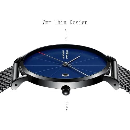 CRRJU Simple Design Mesh Band Ultra Thin Man Watch Mens Display Date Quartz Casual Business Waterproof Watch Relogio Masculino