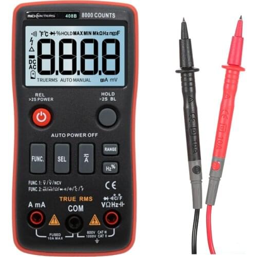 Digital Multimeter Button 8000 Counts True-RMS Temperature Test 5MHz Frequency ACDC Voltage Current 9.999mF Capacitance RM408B