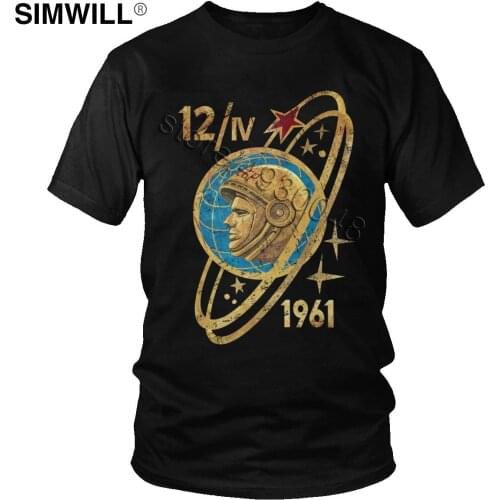 Retro 12-4-1961 CCCP Yuri Gagarin T Shirt Men Casual Cotton T-Shirt Crew Neck Short Sleeve Russian Astronaut Tee Merchandise