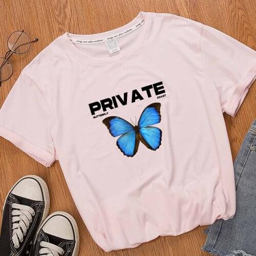 Private Butterfly Oversized T Shirt Aesthetic Cartoon Short Sleeve Streetwear Graphic Tees Women Y2k Top Female Clothing