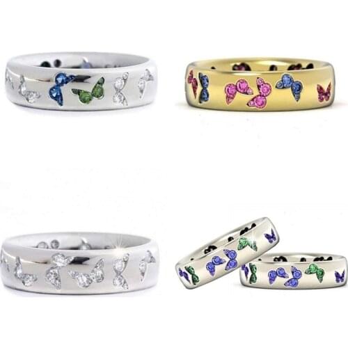 Girl Exquisite 1Pc 4 Colors Colorful Zircon Butterfly Ring Size 6 7 8 9 10 11 Beautiful Women Jewelry Wedding Ring Gift