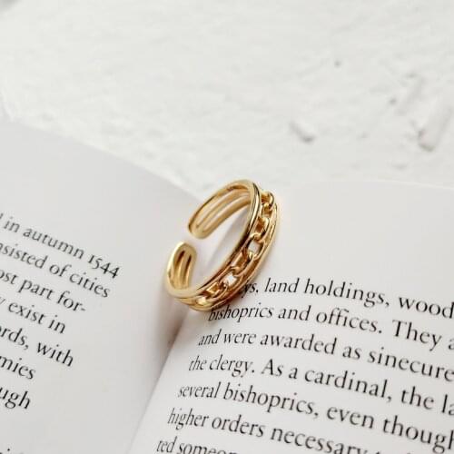 MLKENLY 100% 925 sterling silver Chain Ring Cuban Curb Link Gold Stylish Punk Ring for Women Fine Jewelry