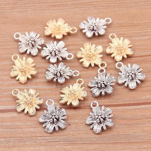 20PCS 13*16mm 2 Color Beautiful Stamen Flower Charms Plant Pendants Handmade Decoration Vintage For DIY Jewelry Making Findings
