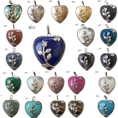 Lapis Lazuli Opal Malachite Goldstone Carnelain Aventurine Howlite Malachite Shell Crystal Heart Flower Pendant Bead WFH635