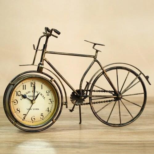 Reminiscent Metal Bike Model Table Clock Vintage Iron Clock Ornament Room Decor Gift and Craft Accessories for Art Collection