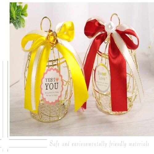 Mini metal gold vintage retro bird cage candy boxes baby shower favor gift box for guests party birthday Souvenir