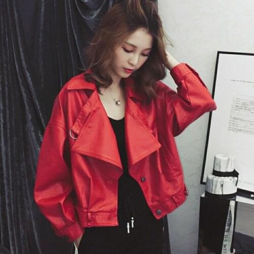 2021 spring new Hong Kong casual short pu motorcycle jacket loose leather coat women