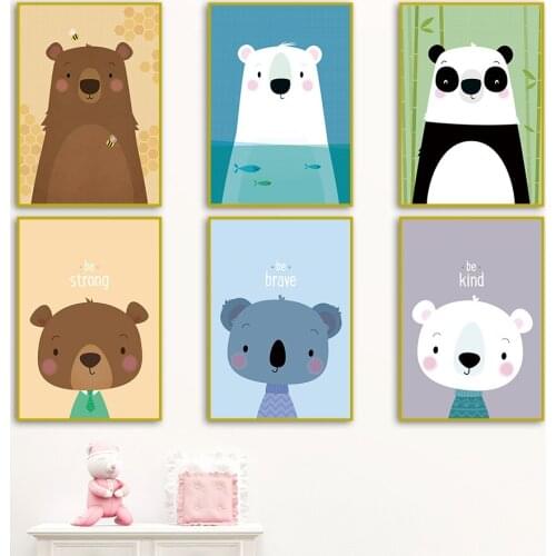 Cartoon Bear Panda Motivational Quotes Nursery Wall Art Canvas Painting Nordic Posters And Prints Wall Pictures Kids Room Decor