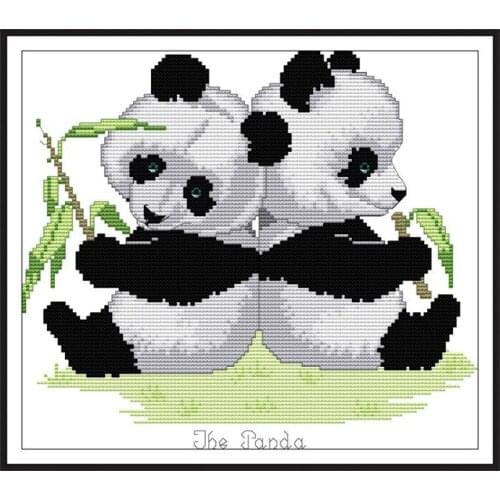 Joy Sunday Two national treasure pandas twins cross stitch kits pattern Print Chinese embroidery needlework decorations for home