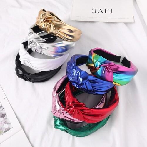 New Bright Color Pu Fabric Knotted Headband European And American Ins Pure Color Water Shampoo Clip Knotted Headband