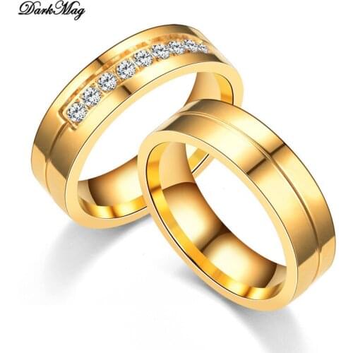 DarkMag Gold Color Wedding Band Ring for Women Men Jewelry Stainless Steel Engagement Ring Couple Anniversary Gift Amazing Price