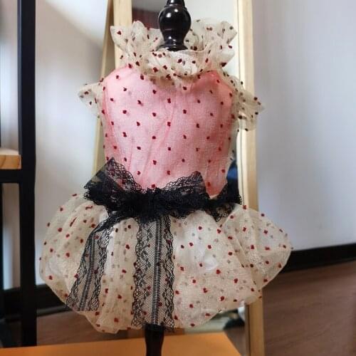 Handmade Dog Clothes Pet Dress Cat Outfit Apparel Daily Lady Style Cute 2 Colors Champagne Dot Organza Skirt Poodle Maltese