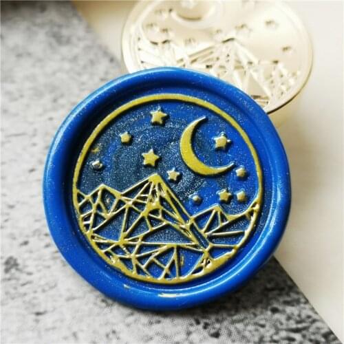 Star moon Mountain Sellos Landscape Sealiing Wax Seal Stamp Retro Wooden Handle Set for DIY Scrapbooking Envelope Card Tools