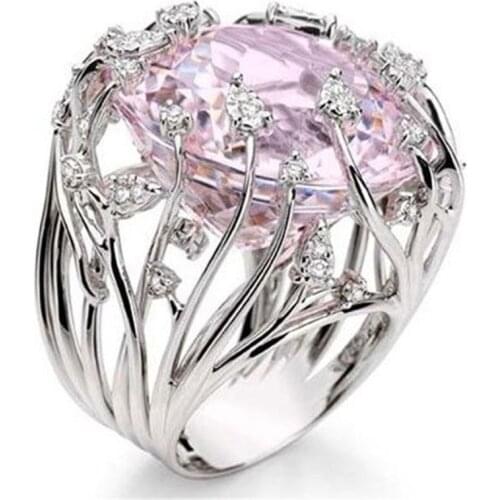 Super Fairy Pink Crystal Branch Flower Vine Womens Ring For Engagement Party Wedding Jewelry Size 6-10