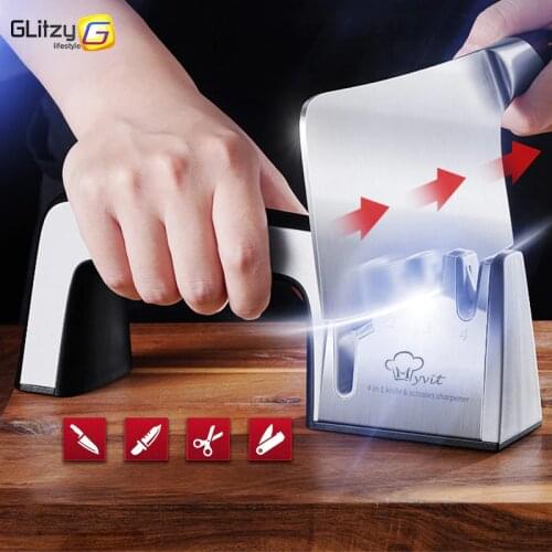 Knife Sharpener 4 Stage Professional Kitchen Sharpening Stone Scissors Grinder Knives Tungsten Diamond Ceramic Whetstone Tool