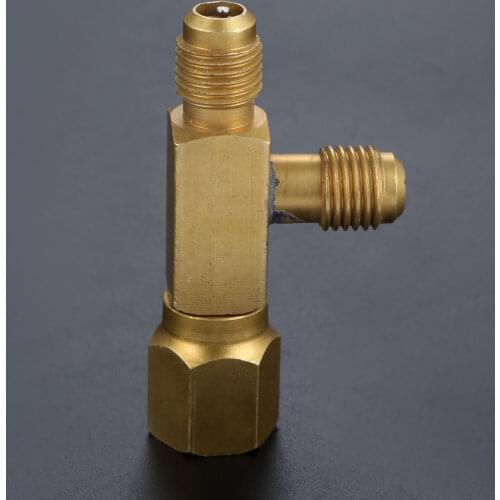 1 PC Tee Adapter Converter 1/4" Male And Female SAE Flare Swivel Connector W/ Valves Core Auto Air-conditioning Installation