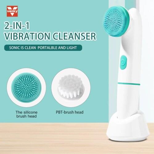 VENKY 2 in 1 Sonic Electric Face Massager With Silicone Face Brush Washing Face Machine Deep Cleansing Facial Spa Skin Care Tool