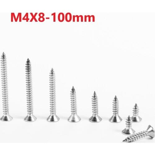 M4 304 Stainless Steel Cross Recessed Countersunk Self Tapping Screws 4mmx8 10 12 14 16 55 100mm Extend Self Tapping Screws