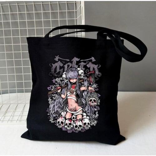 Japanese y2k anime canvas bag gothic women bag dark large-capacity Vintage evil hip-hop shopper bags Harajuku women shoulder bag