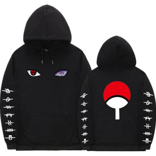 Japanese Streetwear Naruto Hoodies Men Women Cool Akatsuki Uchiha Clan Badge Sudaderas Sweatshirt Harajuku Black white Hoodie