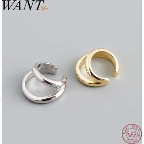 WANTME 925 Sterling Silver Minimalist Double Punk Gothic Ear Clip On Earrings for Women European Men Hip Hop Ear Cuff Jewelry