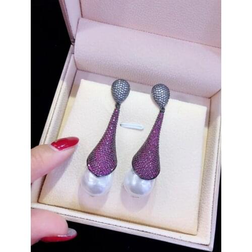 Womens 1Pair Water-drop Golden plated Paved CZ Earrings