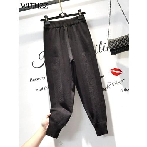 WITHZZ Women Spring Summer Fashion Hollow Out Knitted High Waist Trousers Female Loose Sports Casual Harem Pants