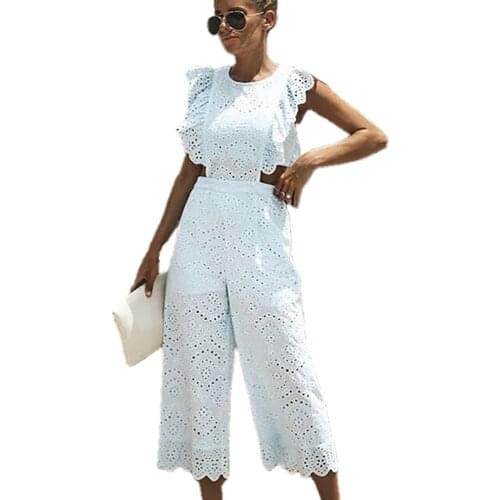 2021 Europe and the United States summer trade new womens sleeveless round collar jumpsuit casual pants women set