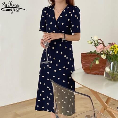 2021 Korean New Summer Dress Chiffon V-neck French Floral Long Dress for Women Casual Women Office Lady Dresses Vestido 14221