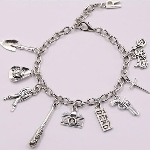 1pcs The Walking Dead Charm Pendant Bracelet Punk Style Charm Bracelet zombie and hat Pendant Bracelet