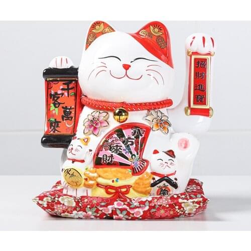 10 Inch Handicraft Waving Hand Lucky Cat Fortune Cat Gift Maneki Neko Welcoming Feng Shui Crafts Money Box Home Store Decoration