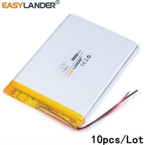 10pcs /Lot 5000mAH 756893 3.7v lithium Li ion polymer rechargeable battery for tablet pc DVD GPS cell phone speaker POWER BANK