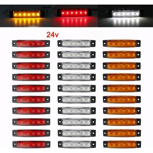 30pcs 24V 6 LED Red+Yellow+White Bus Truck Trailer Pickup Side Marker Indicators Light