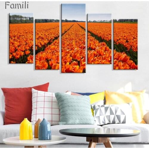 5 Panel Frameless Canvas wall art Photo Prints Purple Flowers Wall Decorations Newest Wall Art Picture Canvas Painting