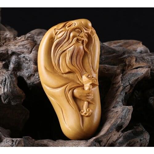 7CM longevity god Boxwood Carving Solid Wood Health Statue Taoist Theology Craft Gifts