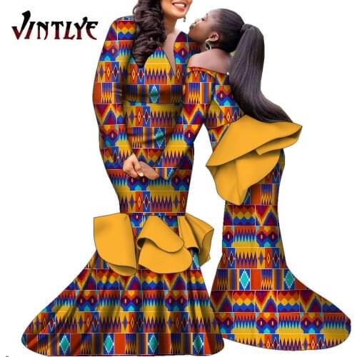 African Dresses for Women and Girls Parent-child Outfits Elegant Printed Dashiki Dress for Party Robe Africaine Femme WYQ817