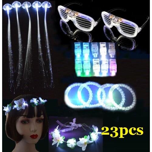 White Glow in the Dark Party Supplies Glow Bracelet Led Hair Styling Tools Finger Light Flower Headband Girls Birthday Halloween