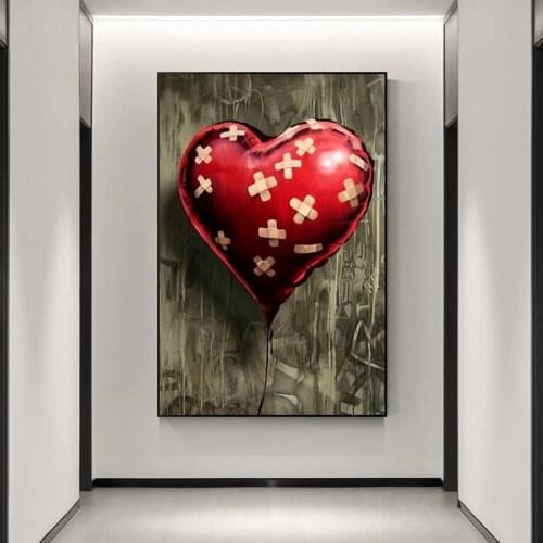 Banksy Heart Balloon Art Wall Canvas Decor Artwork Large Street Graffiti Pop Canva Painting Print Cool Kitchen Room Bedroom Home