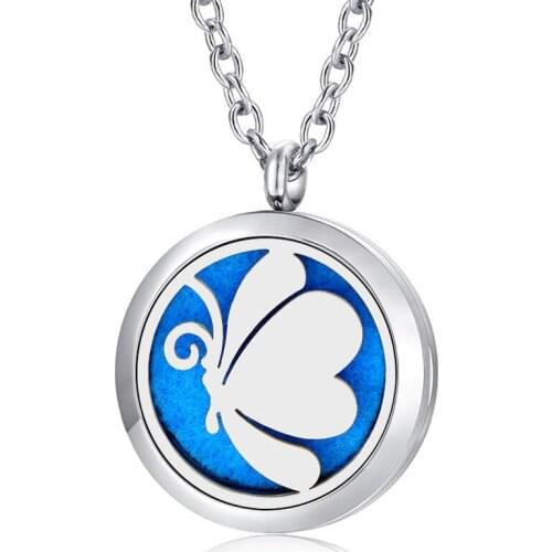 Free With Chain as Gift! Fashion Butterfly locket necklace 316L Stainless Steel Aromatherapy Essential Oil Diffuser Necklace