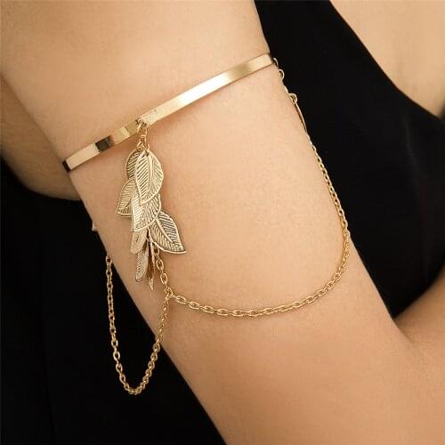 Bls-miracle Vintage Leaves Arm Chain For Women Personality Punk Boho Upper Arm Cuff Armlet Armband Bangle Bracelet Jewelry