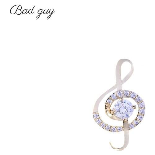 Bad Guy Zircon Brooch Pin for Womens Golden Note Brooch Pins Jewelry Clothes Scarf Buckle Garment Accessories Fine Jewelry