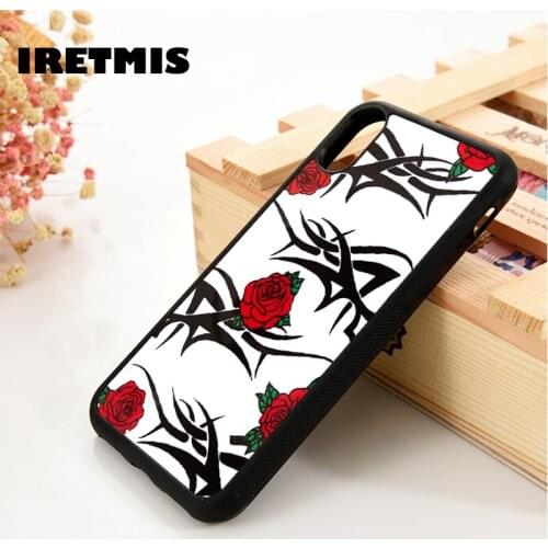 Iretmis 5 5S SE 6 6S Soft TPU Silicone Rubber phone case cover for iPhone 7 8 plus X Xs 11 Pro Max XR Tatted Rose