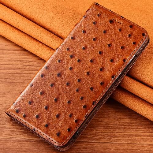 Ostrich Veins Genuine Leather Flip Cover Case For iPhone 13 Mini 13 Pro Max Magnetic Cases