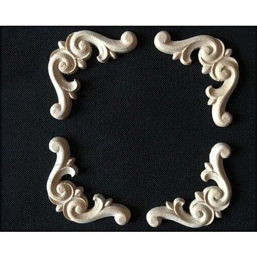 8cm Wood Appliques for Kitchen Cabinets Carving Decal Wood Carved Corner Frame Home Furniture Door Decor Decorative Sculptures
