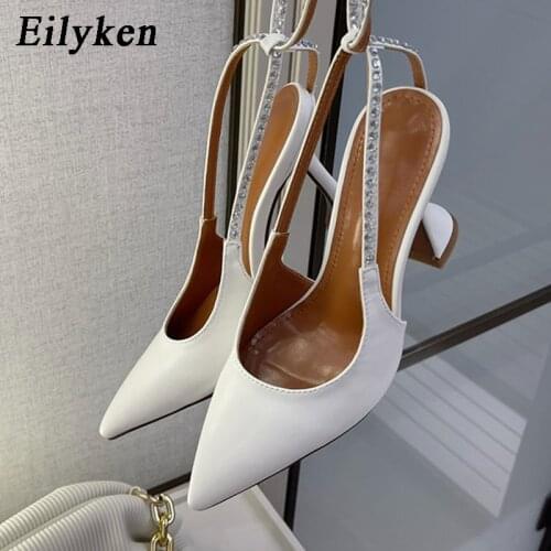 Eilyken 2021 New Autumn Diamond Women Pumps Sandals Pointed Toe Ankle Strap stripper heels Wedding Purple Pumps size 35-42