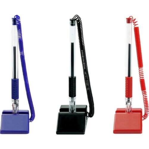 3Pcs Black ink desk gel pen high quality ballpoint pen with pen holder sticked to the desk for office Stationery for wiriting